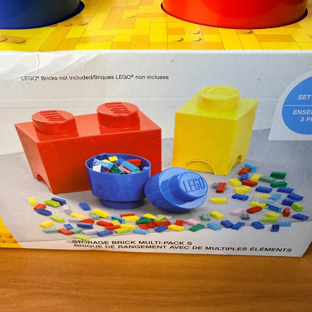 LEGO Storage Brick Multi-Pack S 3 Piece Set Red Blue Yellow Stackable 4014 NEW